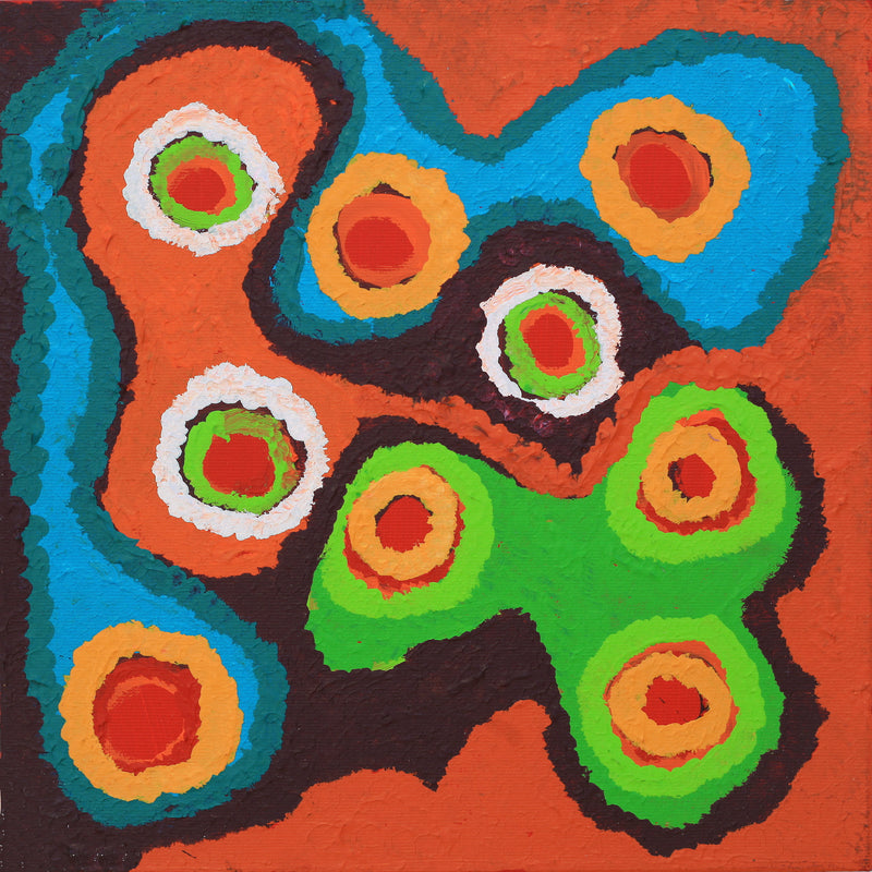 Aboriginal Artwork by Saraeva Napangardi Marshall, Mina Mina Jukurrpa (Mina Mina Dreaming) - Ngalyipi, 30x30cm