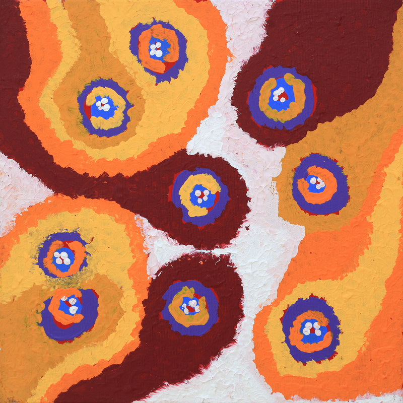Aboriginal Artwork by Saraeva Napangardi Marshall, Mina Mina Jukurrpa (Mina Mina Dreaming) - Ngalyipi, 30x30cm