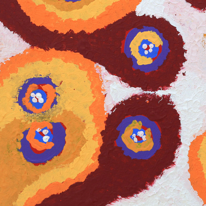 Aboriginal Artwork by Saraeva Napangardi Marshall, Mina Mina Jukurrpa (Mina Mina Dreaming) - Ngalyipi, 30x30cm