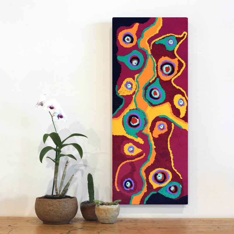 Aboriginal Artwork by Saraeva Napangardi Marshall, Mina Mina Dreaming - Ngalyipi, 76x30cm