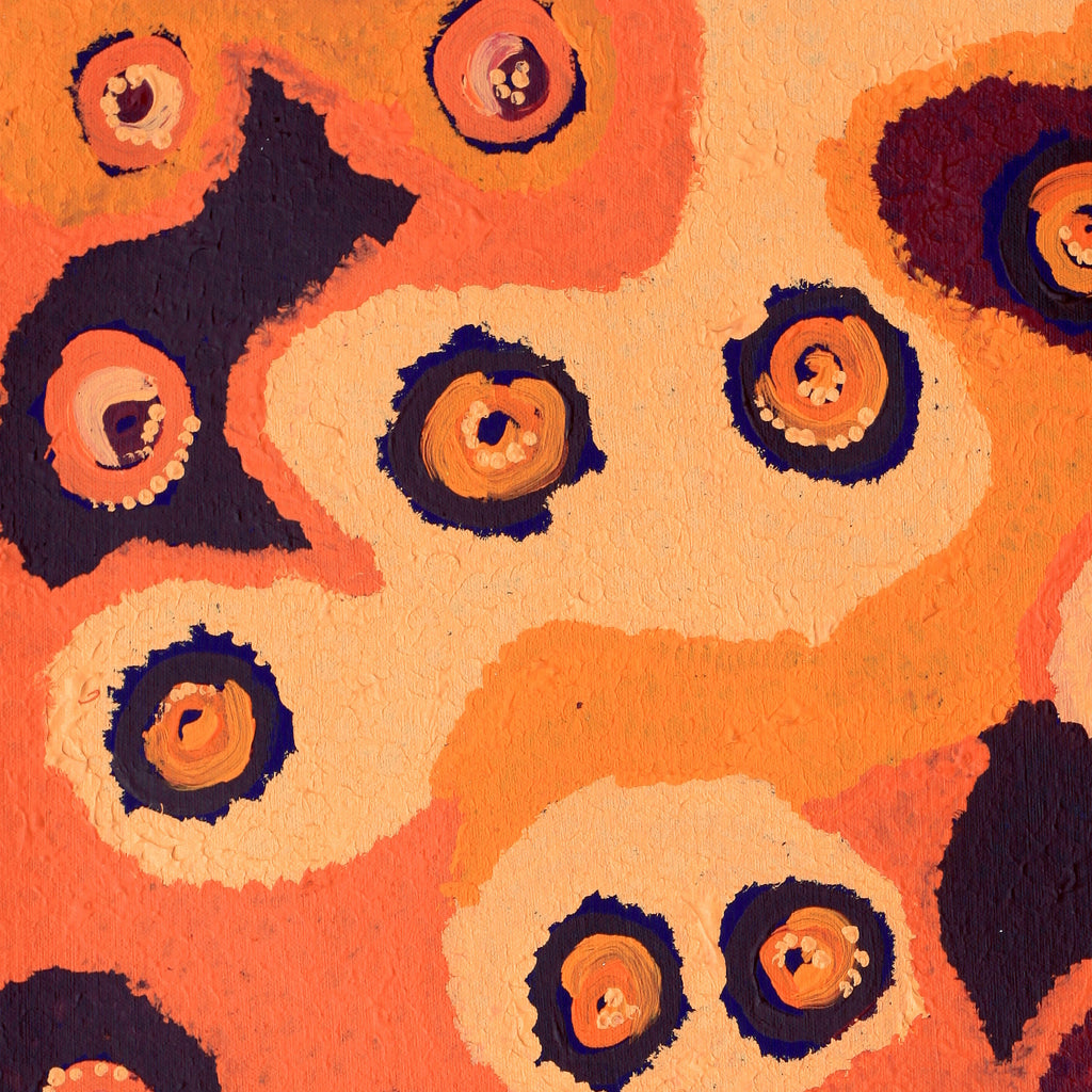 Aboriginal Artwork by Saraeva Napangardi Marshall, Mina Mina Dreaming - Ngalyipi, 46x46cm