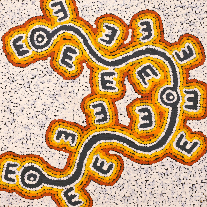 Aboriginal Artwork by Sarah-Jane Nampijinpa Singleton, Janganpa Jukurrpa (Brush-tail Possum Dreaming) - Mawurrji, 30x30cm