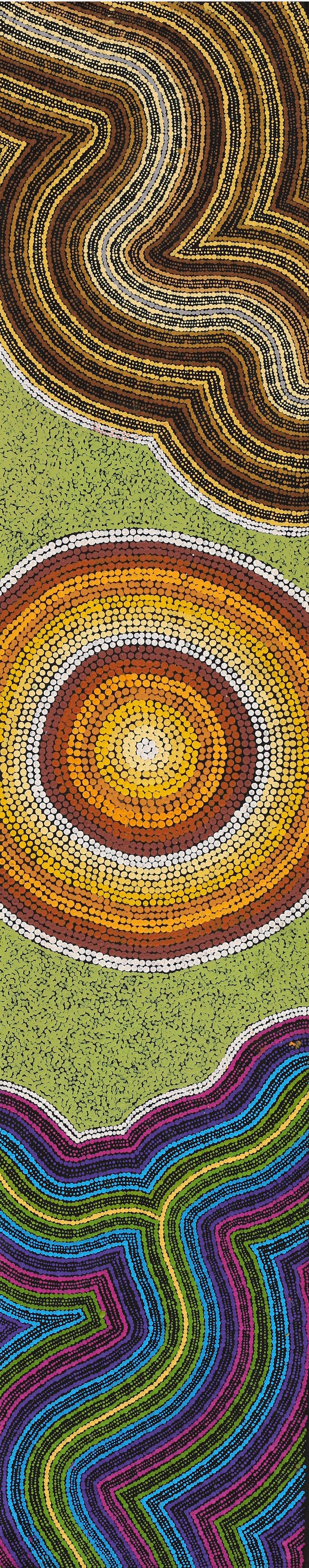 Aboriginal Artwork by Sarah-Jane Nampijinpa Singleton, Yankirri Jukurrpa (Emu Dreaming) - Ngarlikirlangu, 152x30cm