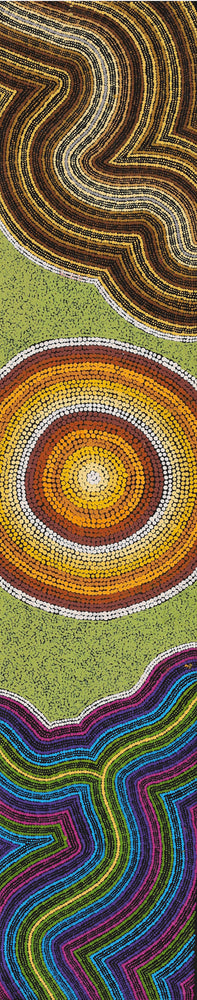 Aboriginal Artwork by Sarah-Jane Nampijinpa Singleton, Yankirri Jukurrpa (Emu Dreaming) - Ngarlikirlangu, 152x30cm