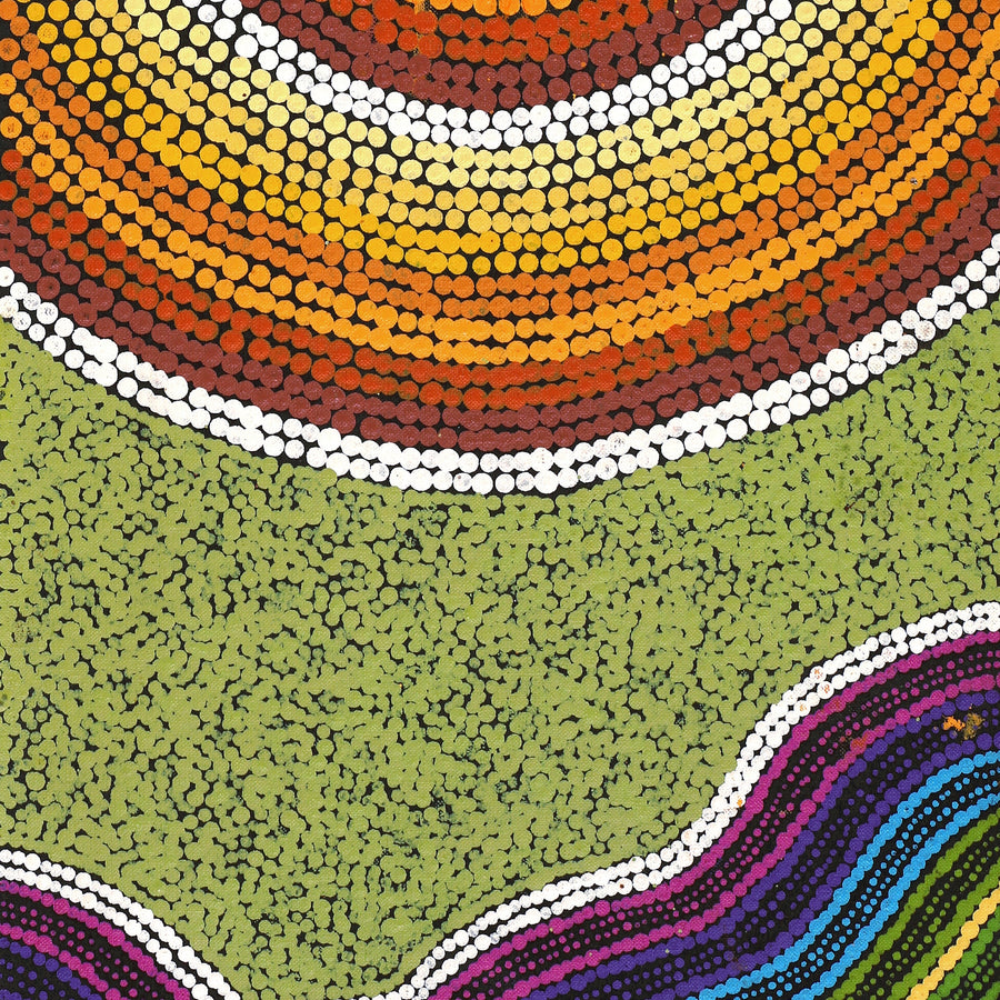 Aboriginal Artwork by Sarah-Jane Nampijinpa Singleton, Yankirri Jukurrpa (Emu Dreaming) - Ngarlikirlangu, 152x30cm