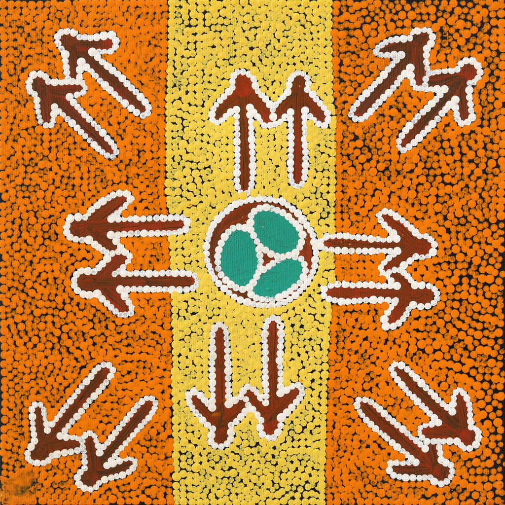 Aboriginal Artwork by Sarah-Jane Nampijinpa Singleton, Yankirri Jukurrpa (Emu Dreaming) - Ngarlikurlangu, 30x30cm - ART ARK®