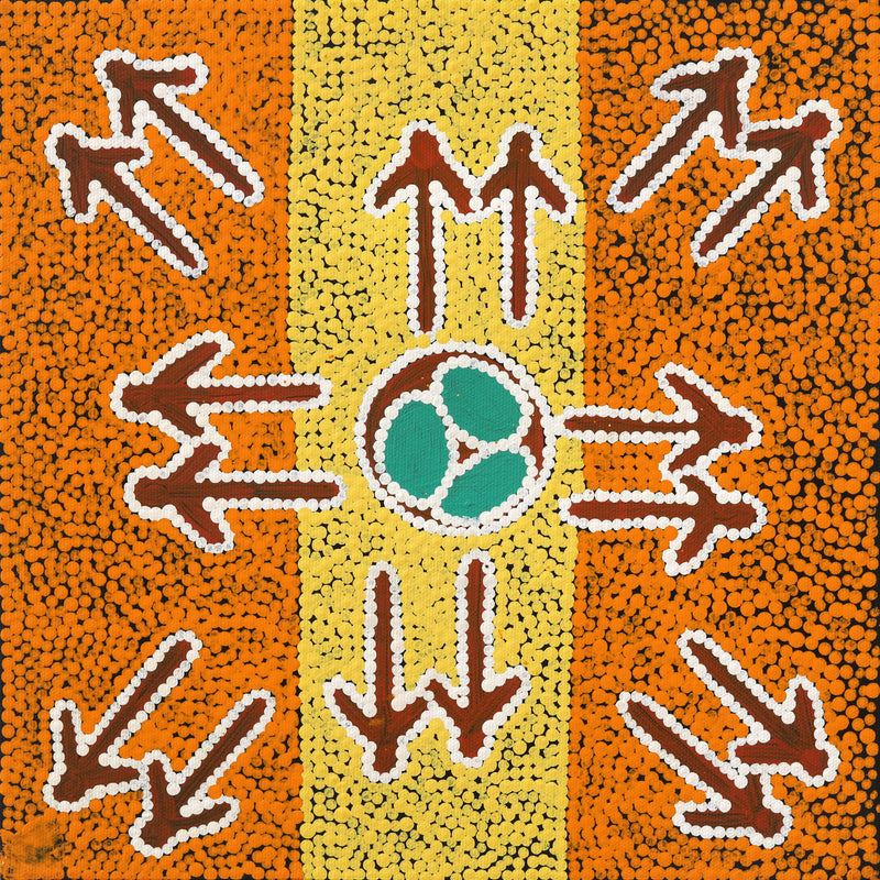 Aboriginal Artwork by Sarah-Jane Nampijinpa Singleton, Yankirri Jukurrpa (Emu Dreaming) - Ngarlikurlangu, 30x30cm