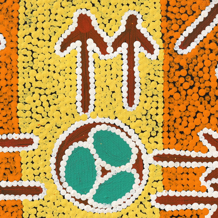 Aboriginal Artwork by Sarah-Jane Nampijinpa Singleton, Yankirri Jukurrpa (Emu Dreaming) - Ngarlikurlangu, 30x30cm