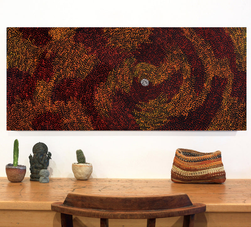 Aboriginal Artwork by Sarah Napurrurla Leo, Ngapa Jukurrpa (Water Dreaming) - Puyurru, 107x46cm