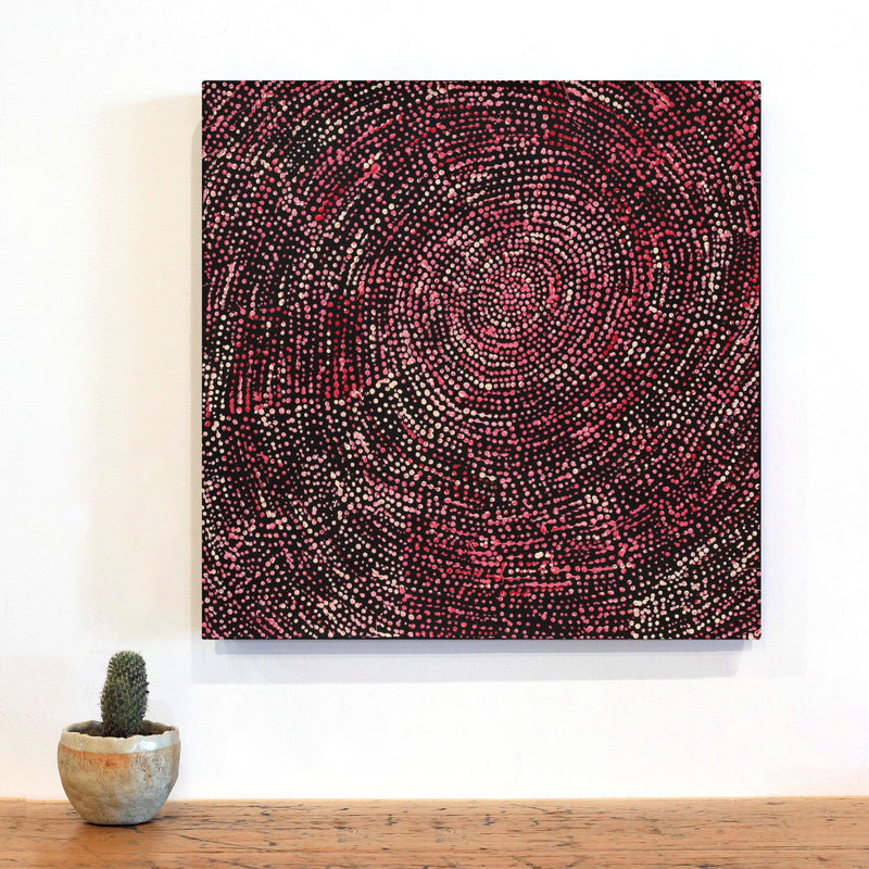 Aboriginal Artwork by Sarah Napurrurla Leo, Ngapa Jukurrpa (Water Dreaming) - Puyurru, 46x46xcm