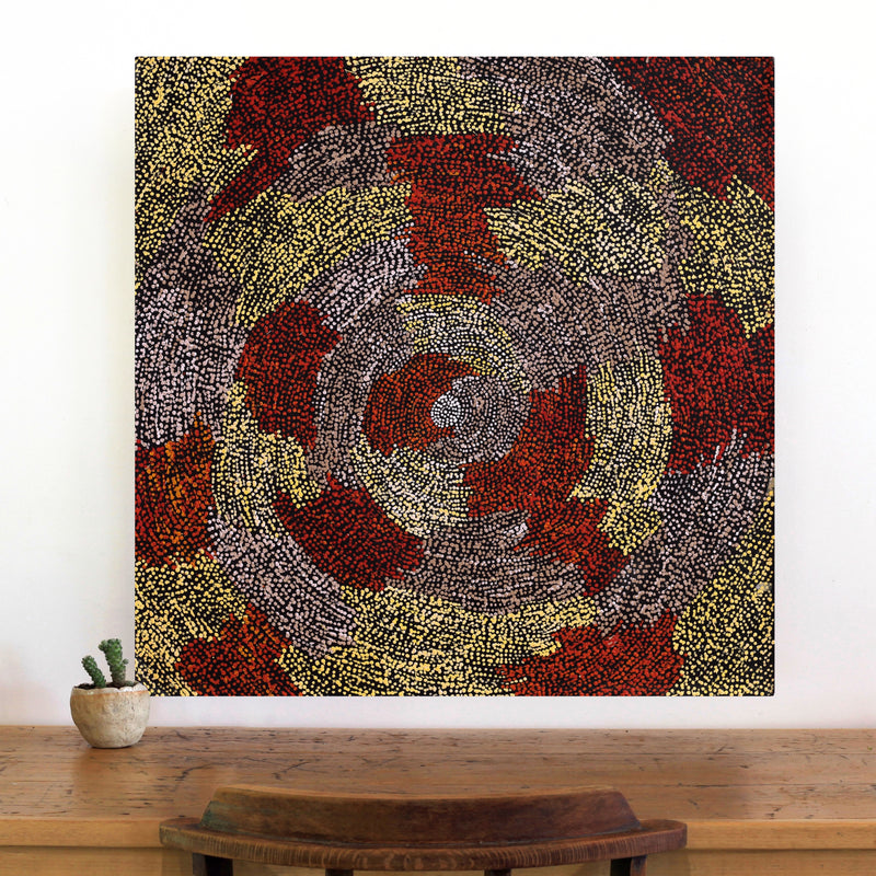 Aboriginal Artwork by Sarah Napurrurla Leo, Ngapa Jukurrpa (Water Dreaming) - Puyurru, 76x76cm
