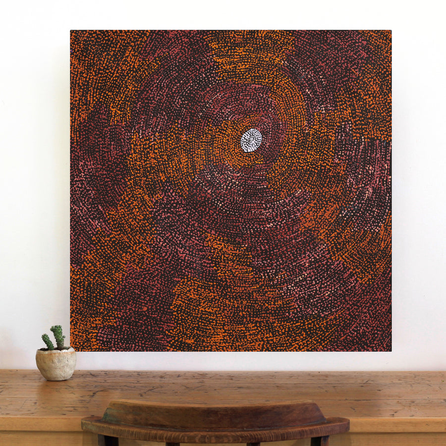 Aboriginal Artwork by Sarah Napurrurla Leo, Ngapa Jukurrpa (Water Dreaming) - Puyurru, 76x76cm