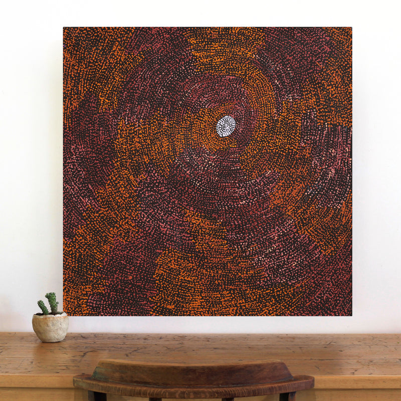 Aboriginal Artwork by Sarah Napurrurla Leo, Ngapa Jukurrpa (Water Dreaming) - Puyurru, 76x76cm
