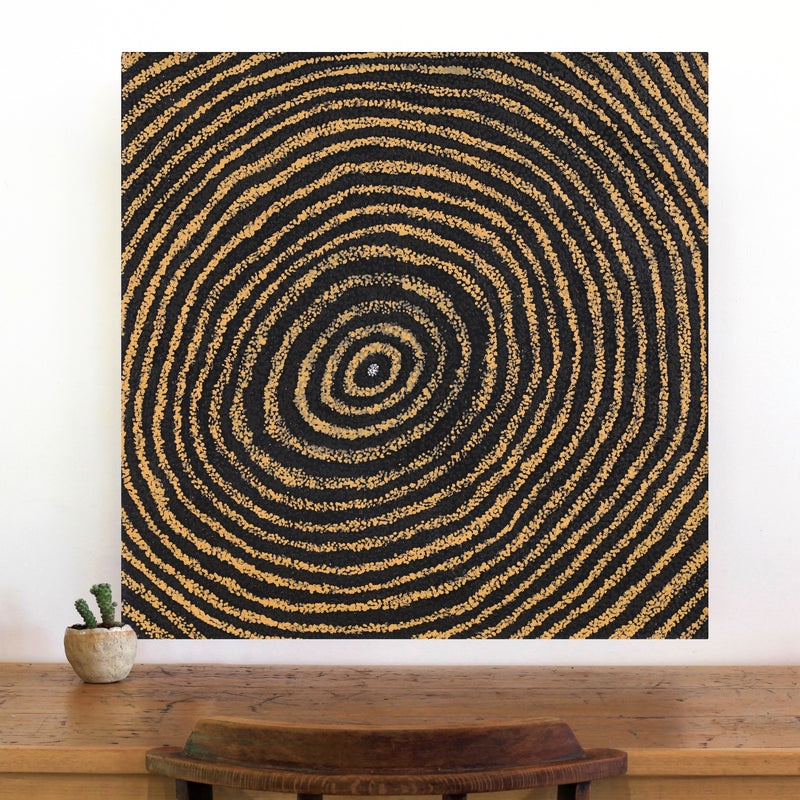 Aboriginal Artwork by Sarah Napurrurla Leo, Ngapa Jukurrpa (Water Dreaming) - Puyurru, 76x76cm