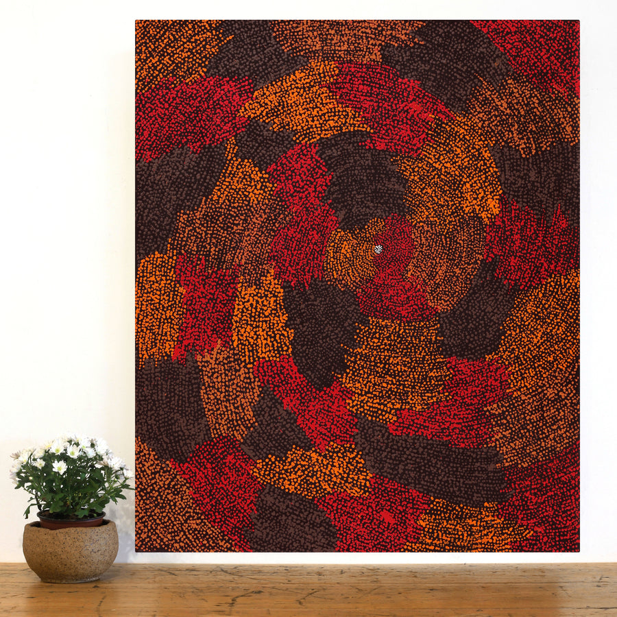 Aboriginal Artwork by Sarah Napurrurla Leo, Ngapa Jukurrpa (Water Dreaming) - Puyurru, 91x76cm