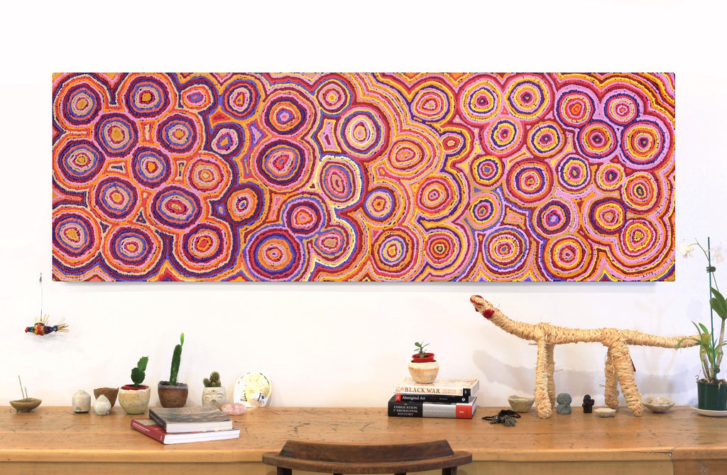 Aboriginal Art by Sarah Napaljarri Simms, Mina Mina Jukurrpa - Ngalyipi, 182x61cm - ART ARK®