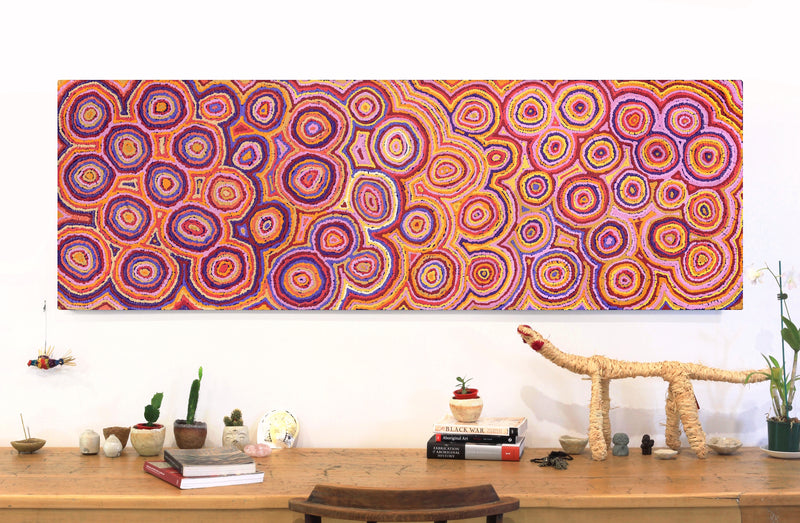 Aboriginal Artwork by Sarah Napaljarri Simms, Mina Mina Jukurrpa - Ngalyipi, 182x61cm