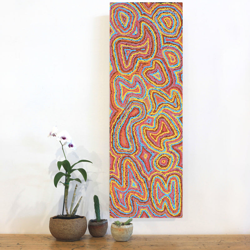 Aboriginal Artwork by Sarah Napaljarri Simms, Pikilyi Jukurrpa (Vaughan Springs Dreaming), 91x30cm