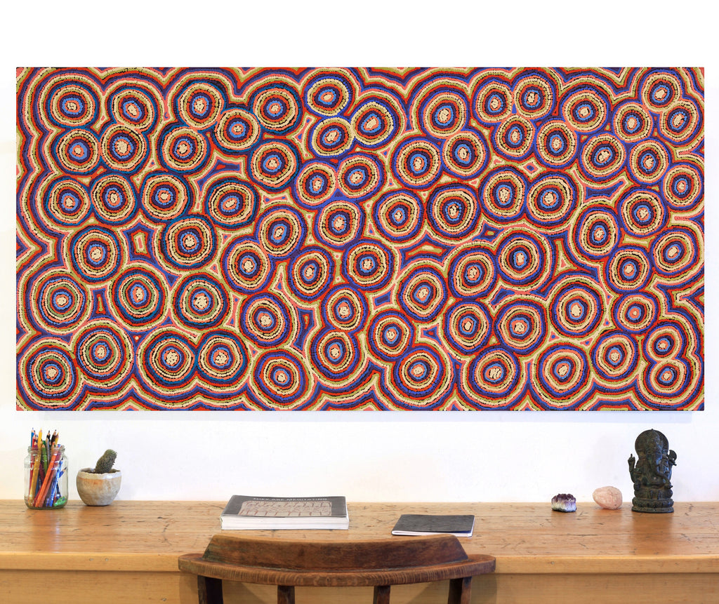 Aboriginal Art by Sarah Napaljarri Simms, Mina Mina Jukurrpa (Mina Mina Dreaming), 152x76cm - ART ARK®