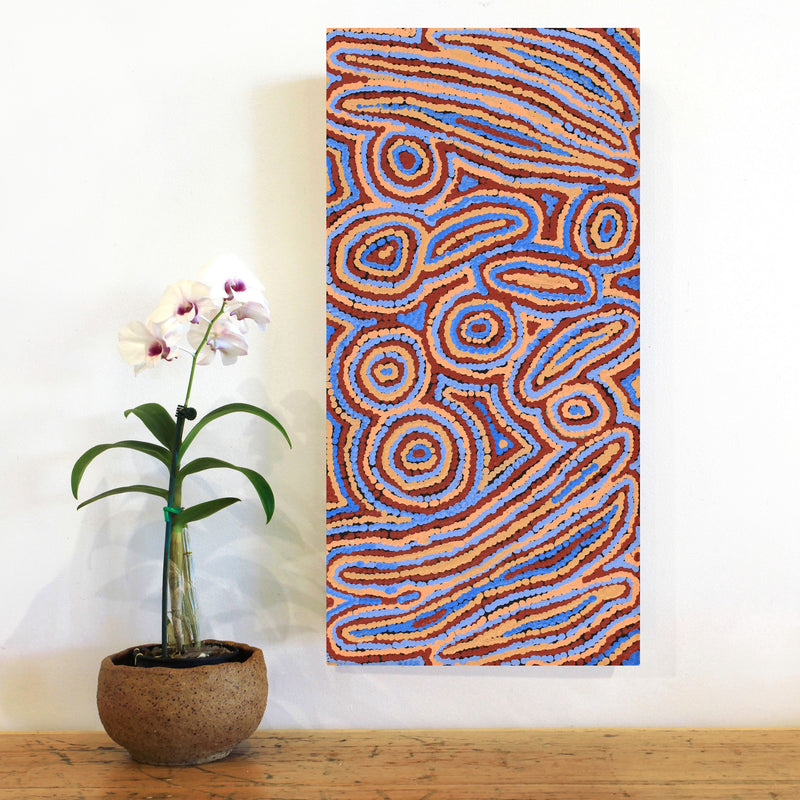 Aboriginal Artwork by Sarah Napaljarri Sims, Mina Mina Jukurrpa (Mina Mina Dreaming) - Ngalyipi, 61x30cm