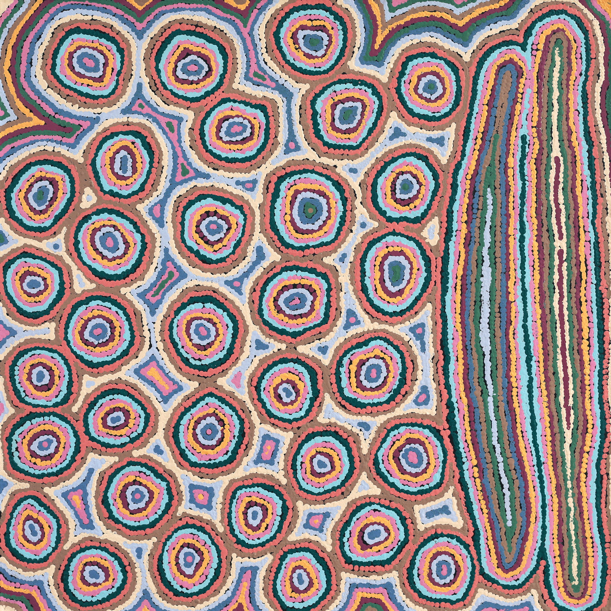 Aboriginal Art by Sarah Napaljarri Simms, Mina Mina Jukurrpa (Mina Mina Dreaming) - Ngalyipi, 91x91cm - ART ARK®