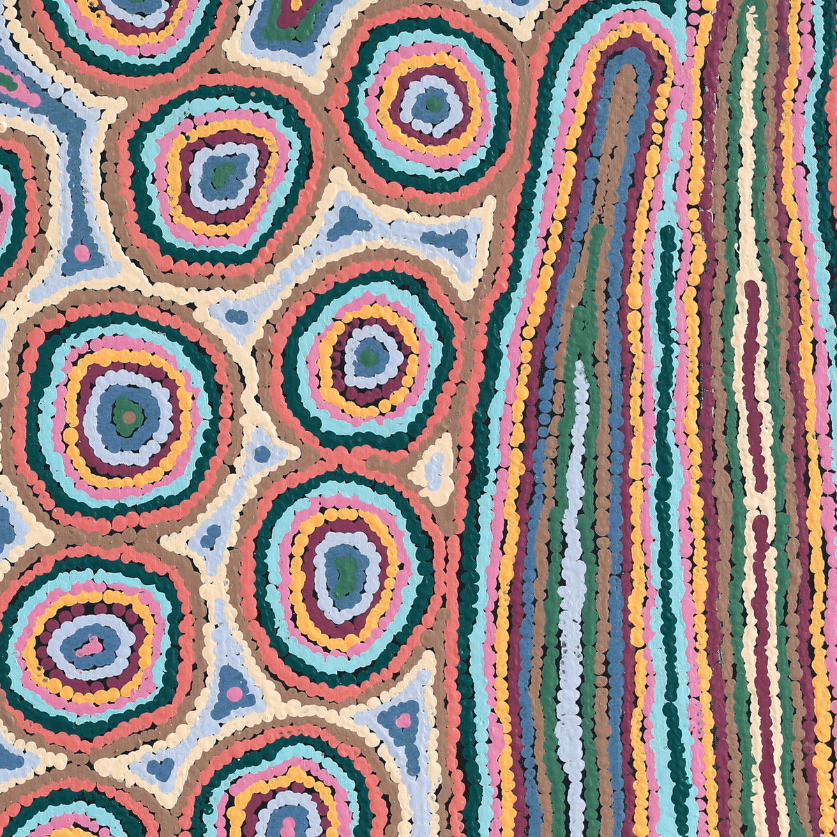 Aboriginal Art by Sarah Napaljarri Simms, Mina Mina Jukurrpa (Mina Mina Dreaming) - Ngalyipi, 91x91cm - ART ARK®