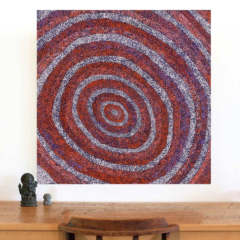 Aboriginal Artwork by Sarah Napurrurla Leo, Ngapa Jukurrpa (Water Dreaming) - Puyurru, 91x91cm