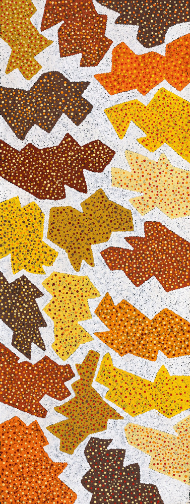 Aboriginal Artwork by Sarah-Jane Nampijinpa Singleton, Yankirri Jukurrpa (Emu Dreaming) - Ngarlikirlangu, 122x46cm