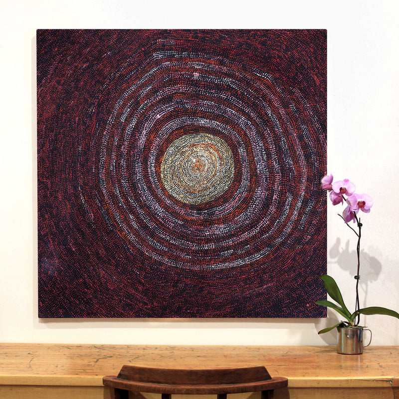 Aboriginal Artwork by Sarah Napurrurla Leo, Ngapa Jukurrpa (Water Dreaming), 107x107cm
