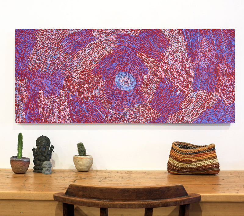 Aboriginal Artwork by Sarah Napurrurla Leo, Ngapa Jukurrpa (Water Dreaming), 107x46xcm