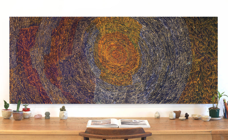 Aboriginal Artwork by Sarah Napurrurla Leo, Ngapa Jukurrpa (Water Dreaming), 182x76cm