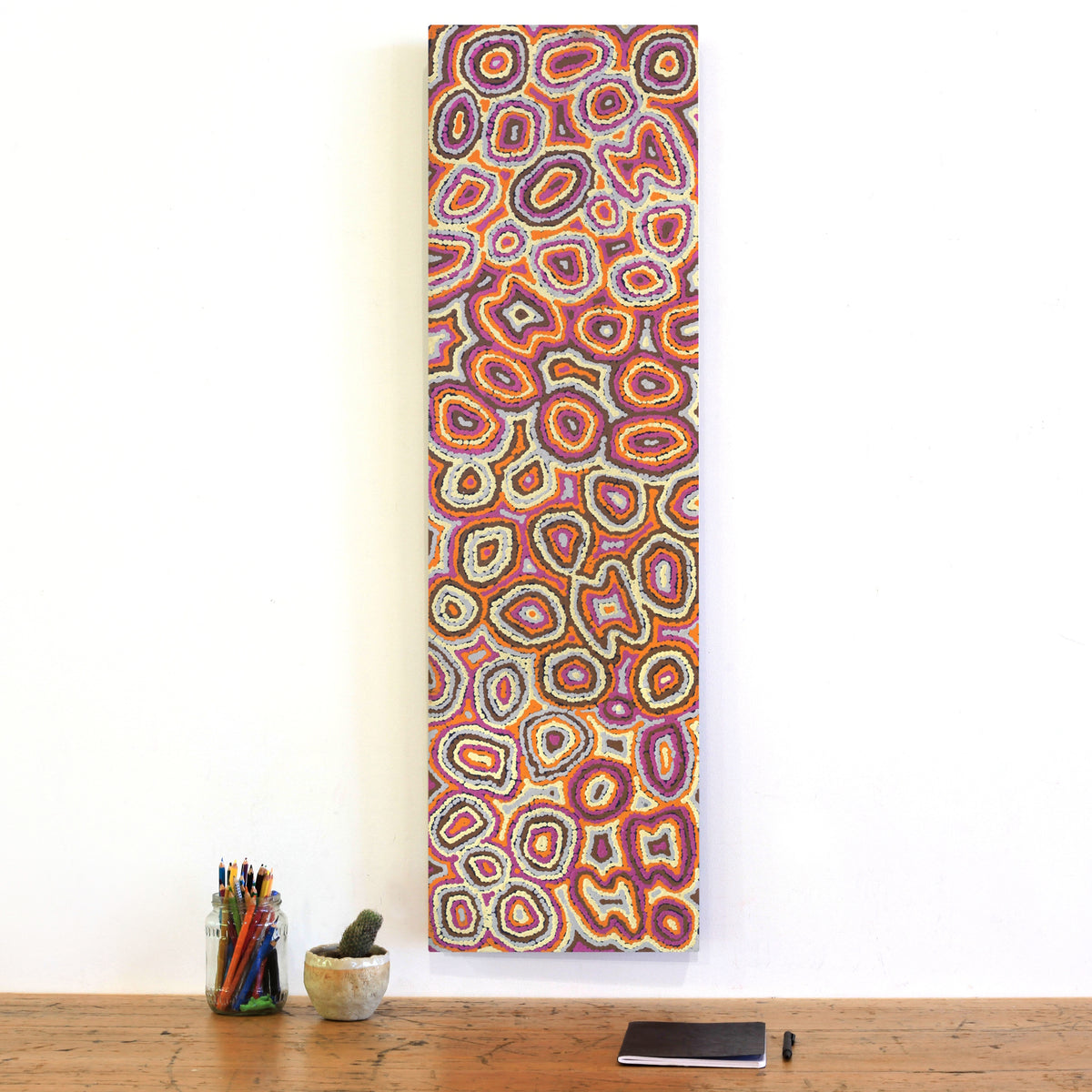 Aboriginal Artwork by Sarah Napaljarri Simms, Pikilyi Jukurrpa (Vaughan Springs Dreaming), 107x30cm