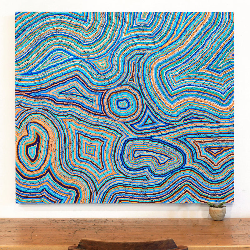 Aboriginal Artwork by Sarah Napaljarri Simms, Pikilyi Jukurrpa (Vaughan Springs Dreaming), 122x107cm