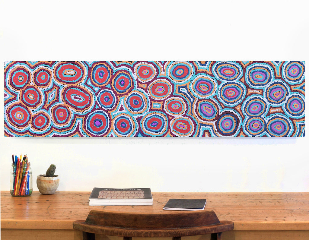 Aboriginal Artwork by Sarah Napaljarri Simms, Mina Mina Jukurrpa - Ngalyipi, 122x30cm