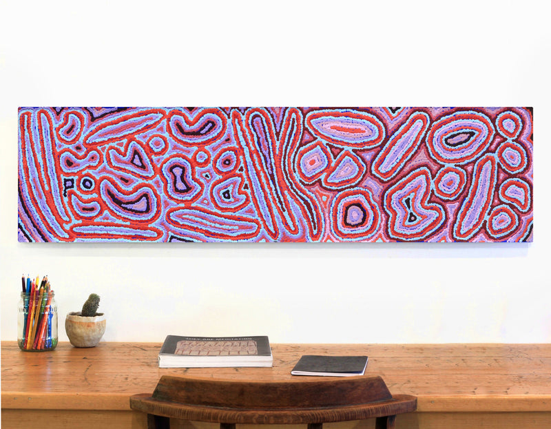 Aboriginal Artwork by Sarah Napaljarri Simms, Pikilyi Jukurrpa (Vaughan Springs Dreaming), 122x30cm