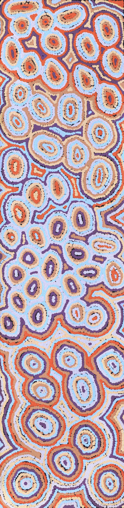 Aboriginal Artwork by Sarah Napaljarri Simms, Mina Mina Jukurrpa, 122x30cm