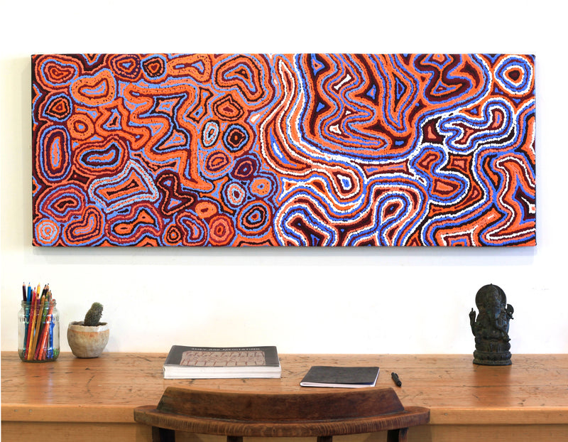 Aboriginal Artwork by Sarah Napaljarri Simms, Pikilyi Jukurrpa (Vaughan Springs Dreaming), 122x46cm