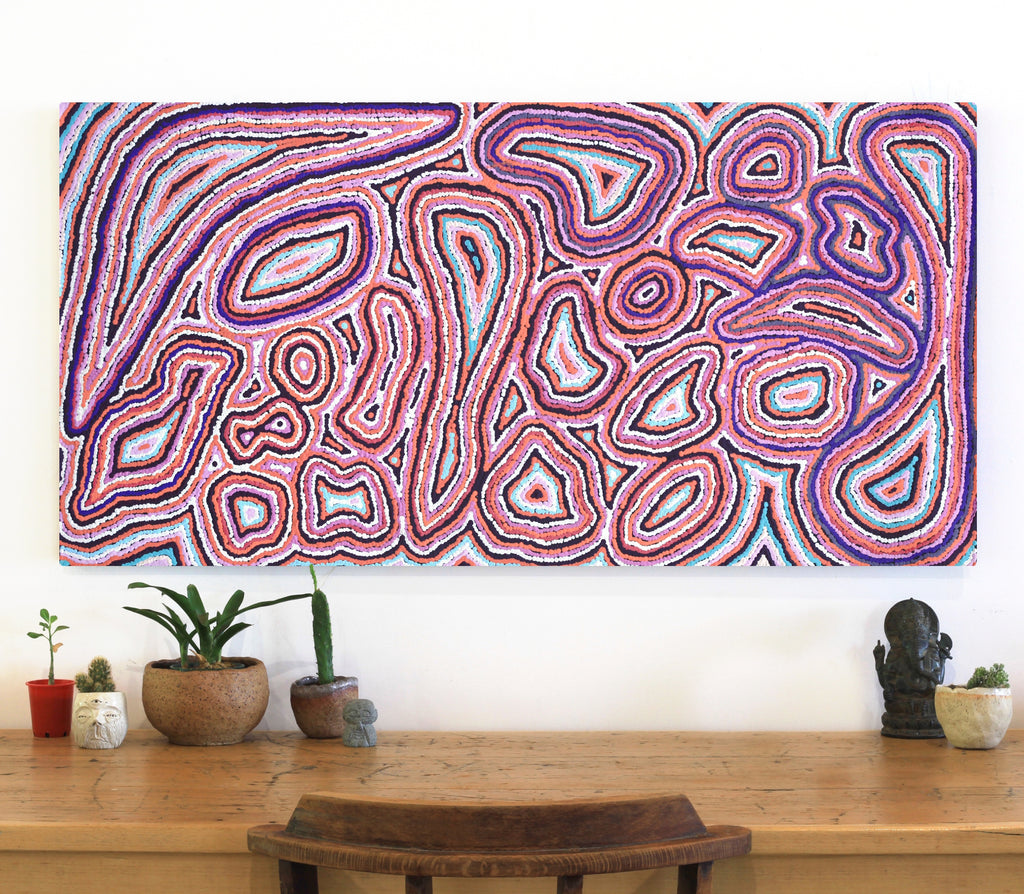 Aboriginal Artwork by Sarah Napaljarri Simms, Pikilyi Jukurrpa (Vaughan Springs Dreaming), 122x61cm