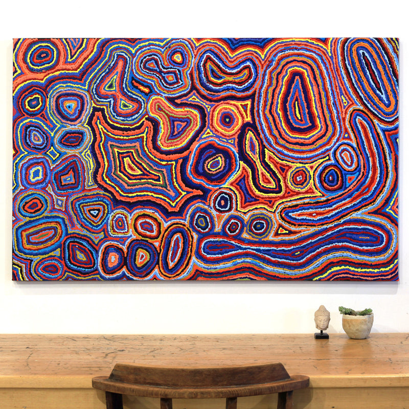 Aboriginal Artwork by Sarah Napaljarri Simms, Pikilyi Jukurrpa (Vaughan Springs Dreaming), 122x76cm