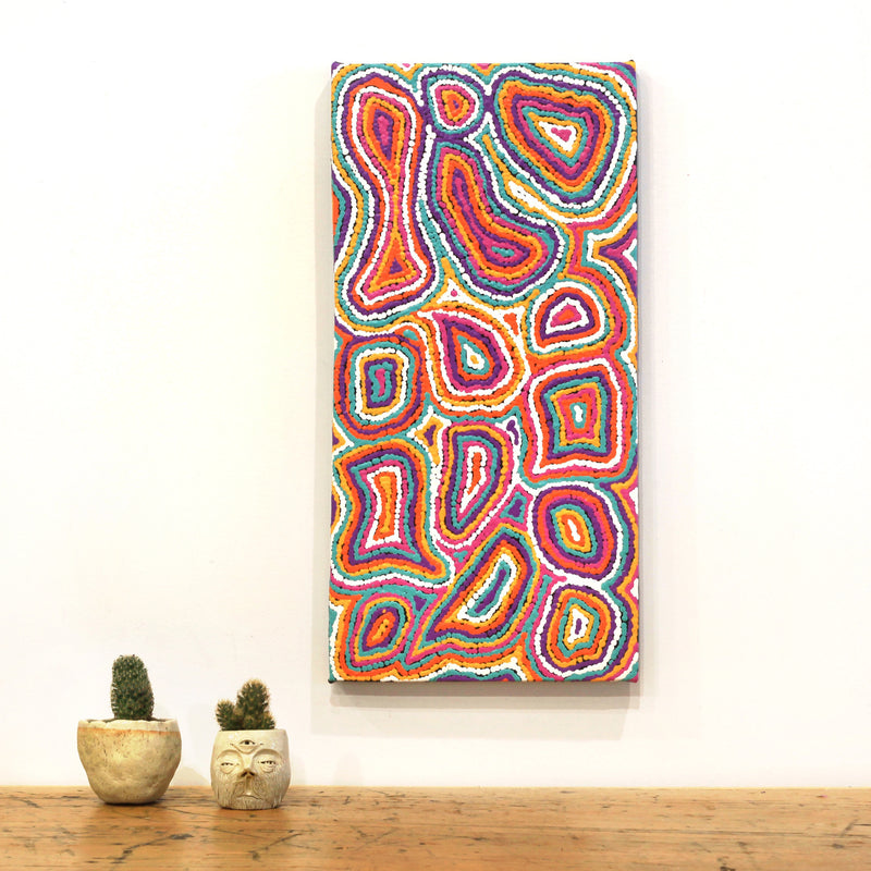 Aboriginal Artwork by Sarah Napaljarri Simms, Pikilyi Jukurrpa (Vaughan Springs Dreaming), 61x30cm