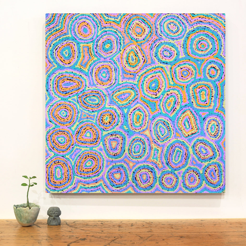 Aboriginal Artwork by Sarah Napaljarri Simms, Pikilyi Jukurrpa (Vaughan Springs Dreaming), 61x61cm