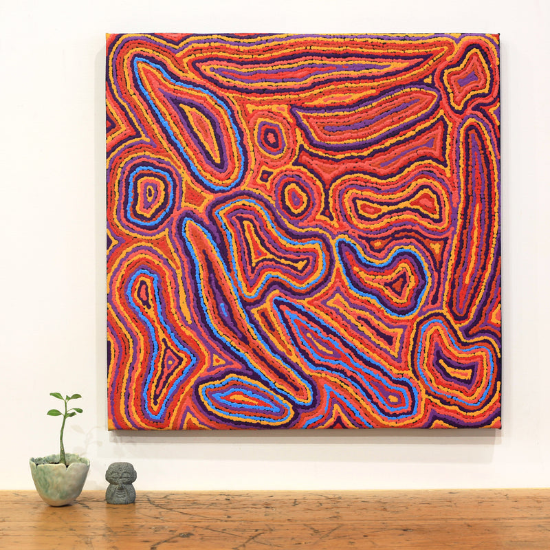 Aboriginal Artwork by Sarah Napaljarri Simms, Pikilyi Jukurrpa (Vaughan Springs Dreaming), 61x61cm