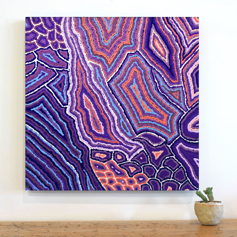 Aboriginal Artwork by Sarah Napaljarri Simms, Pikilyi Jukurrpa (Vaughan Springs Dreaming), 61x61cm