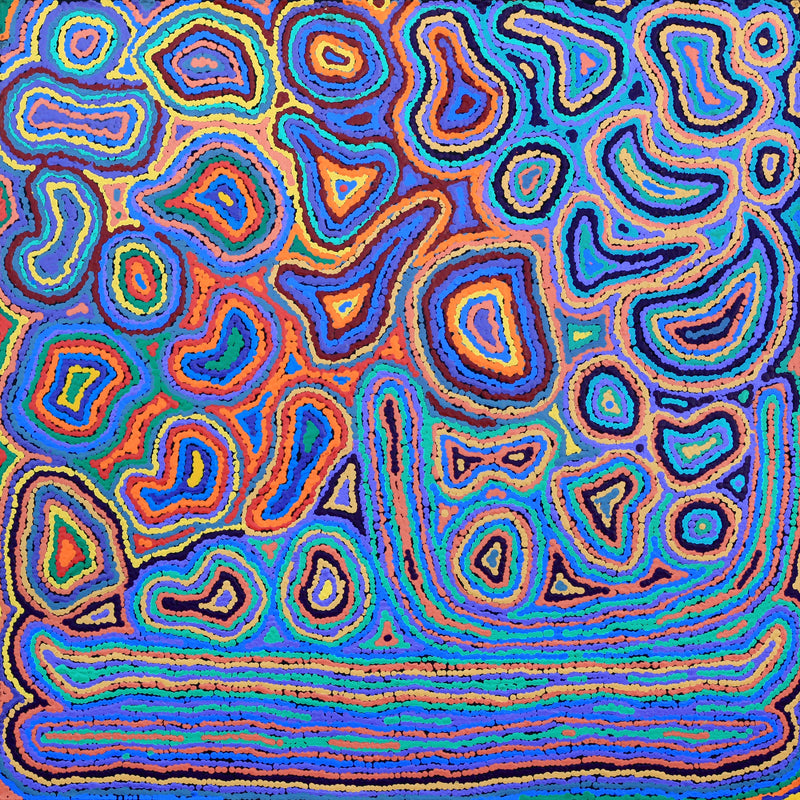 Aboriginal Artwork by Sarah Napaljarri Simms, Pikilyi Jukurrpa (Vaughan Springs Dreaming), 76x76cm