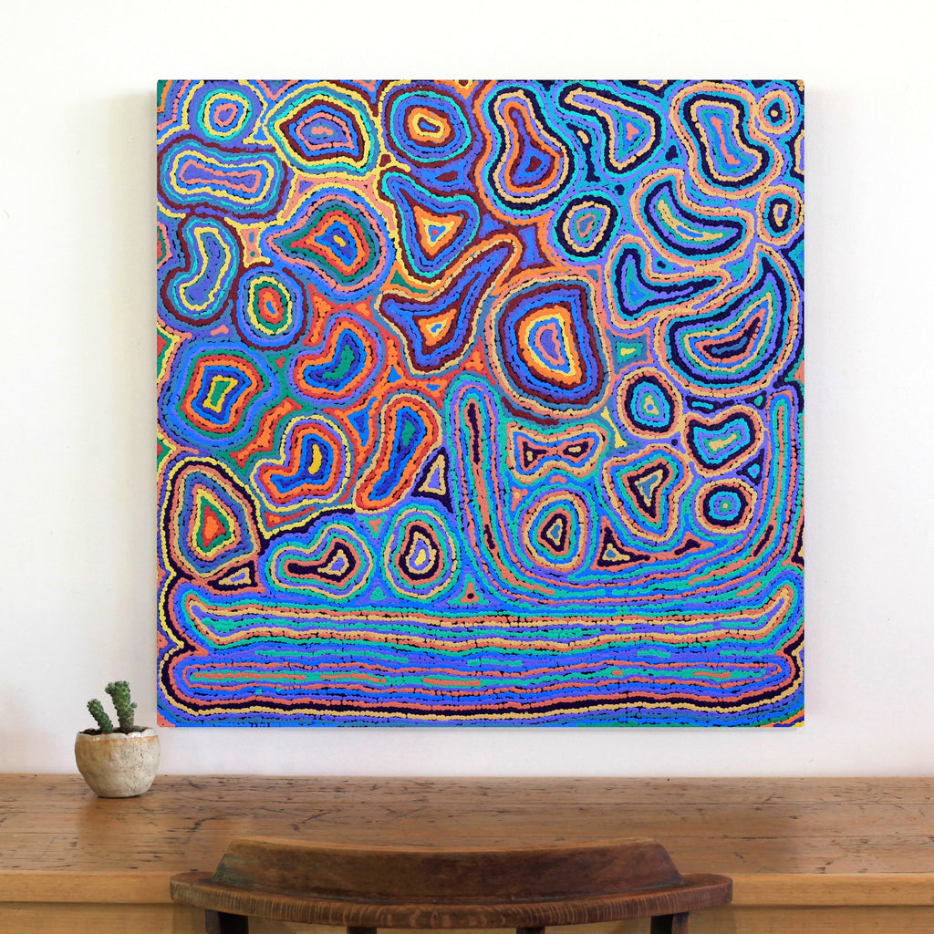 Aboriginal Artwork by Sarah Napaljarri Simms, Pikilyi Jukurrpa (Vaughan Springs Dreaming), 76x76cm