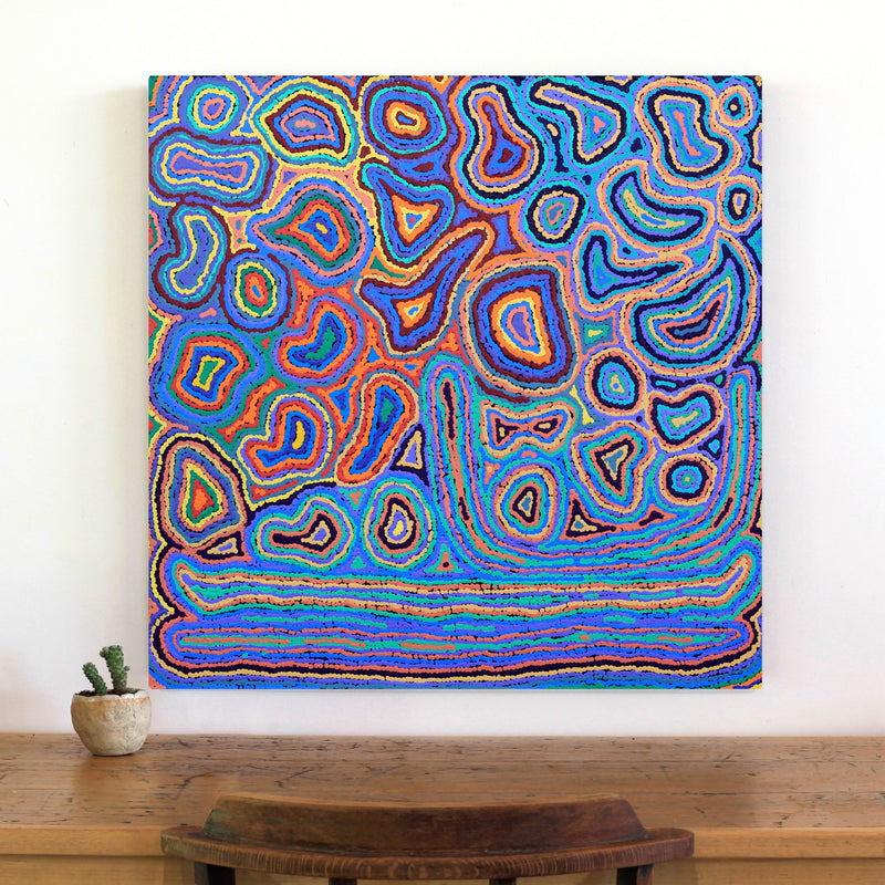 Aboriginal Artwork by Sarah Napaljarri Simms, Pikilyi Jukurrpa (Vaughan Springs Dreaming), 76x76cm