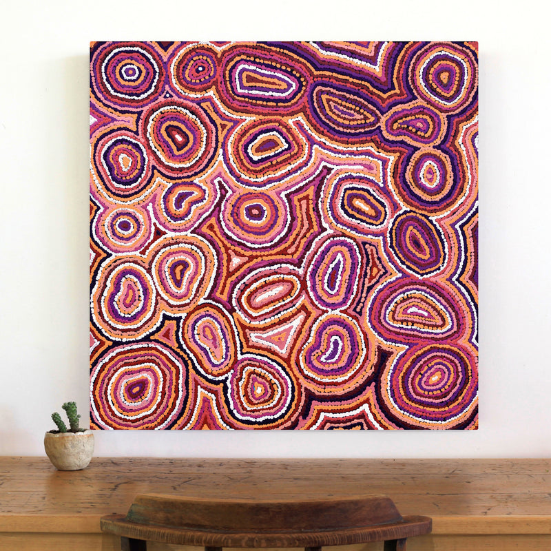 Aboriginal Artwork by Sarah Napaljarri Simms, Mina Mina Jukurrpa (Mina Mina Dreaming) - Ngalyipi, 76x76cm