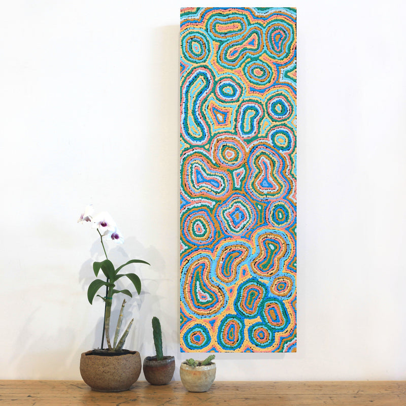 Aboriginal Artwork by Sarah Napaljarri Simms, Mina Mina Jukurrpa - Ngalyipi, 91x30cm