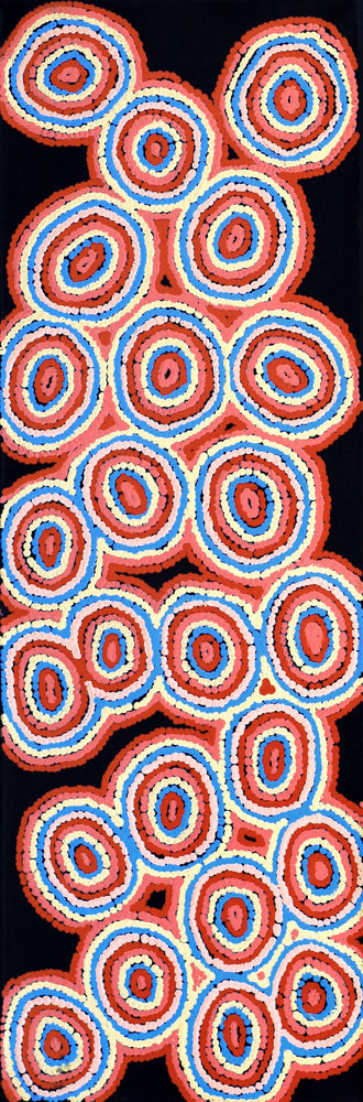 Aboriginal Artwork by Sarah Napaljarri Simms, Mina Mina Jukurrpa - Ngalyipi, 91x30cm