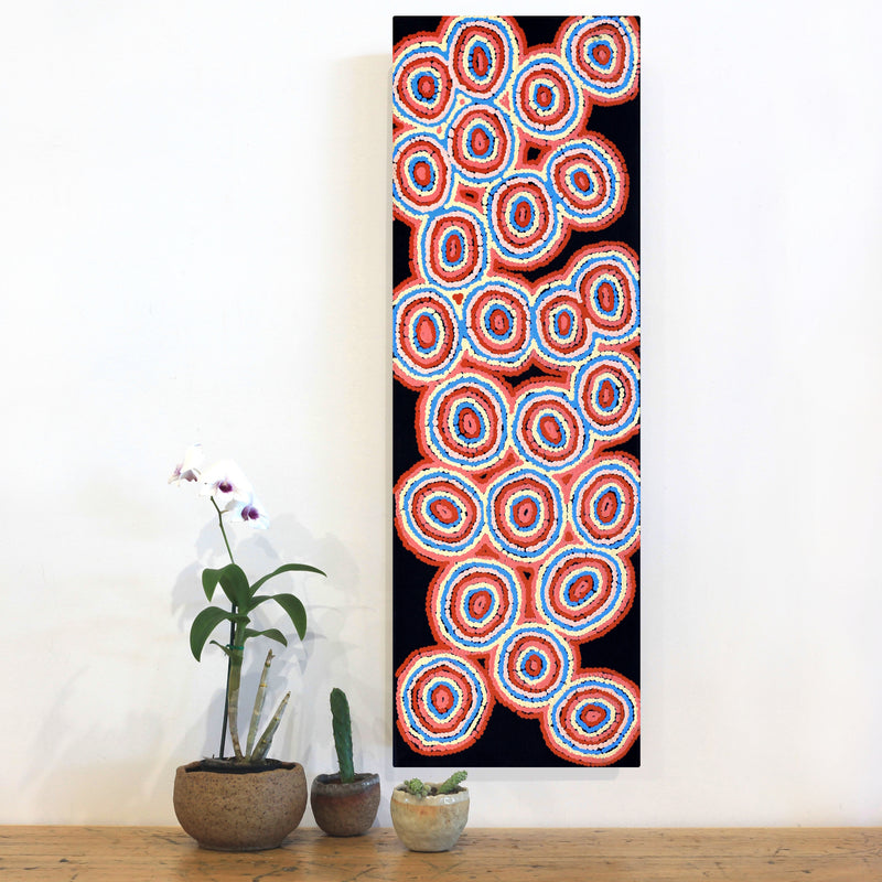 Aboriginal Artwork by Sarah Napaljarri Simms, Mina Mina Jukurrpa - Ngalyipi, 91x30cm